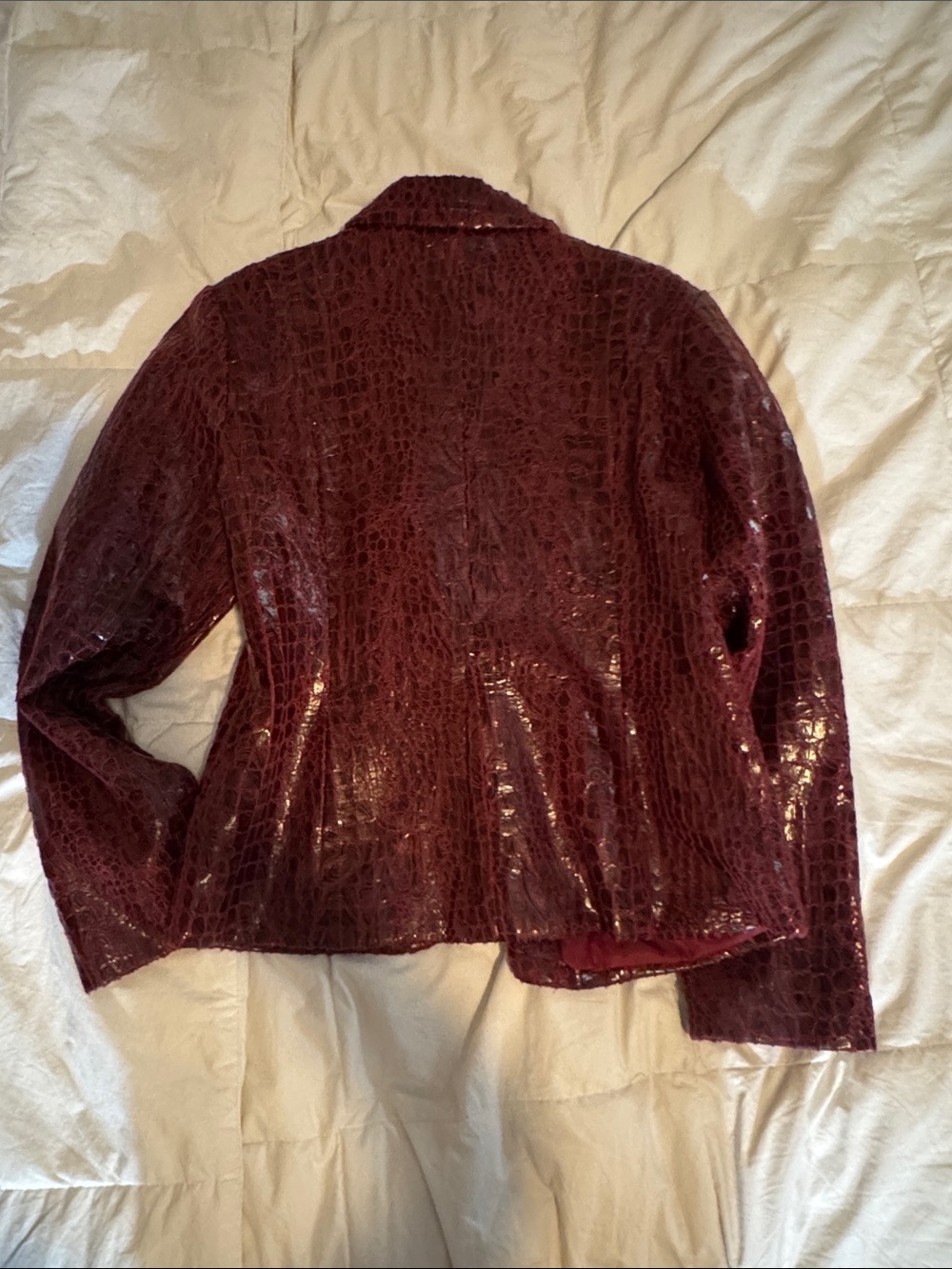 Women’s Burgundy Croc-Embossed Button Jacket